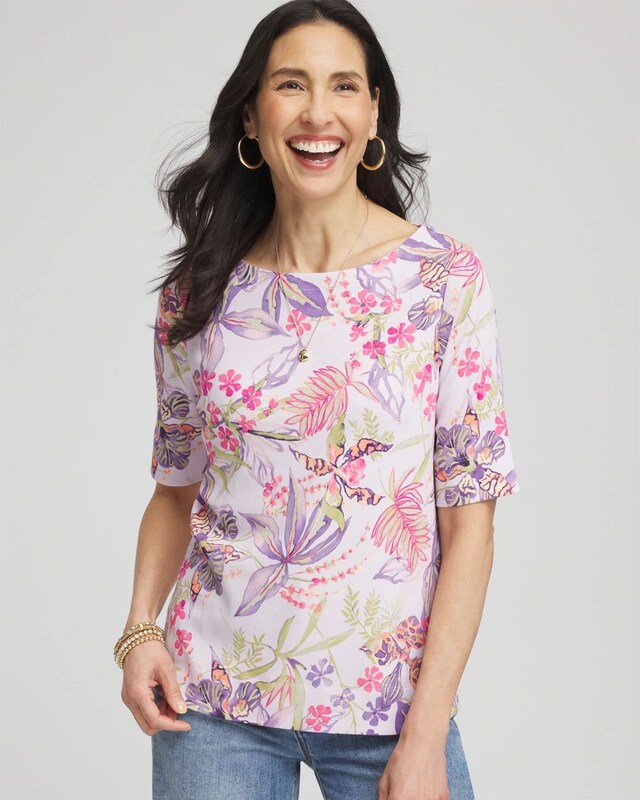 Tropical Floral Pima Tee - image 1